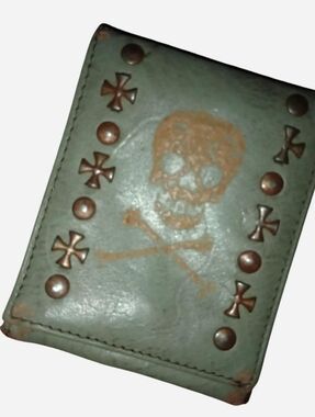 Grungy Punk Green Studded Skull And Cross bones Wallet